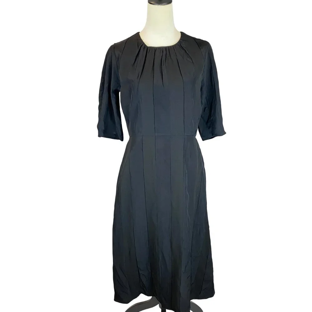 NWT Everlane The City Stripe Ruched Dress Midi Black Size 2
